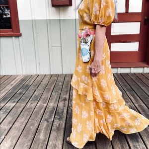 Pastel pink and burnt yellow floral dress | fall dress long  layered dress